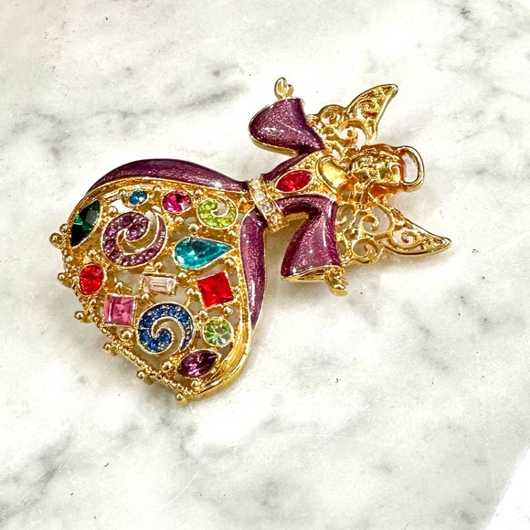 Miriam Haskell Holiday Collection Angel Pin Brooch Rhinestone Enamel - Picture 5 of 9